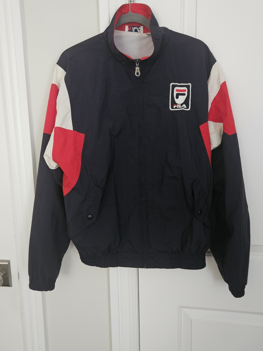 FILA Men’s Black & Red Colorblock Windbreaker Jacket, Size L